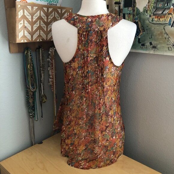 American Rag Cie Orange Red Floral Pleated Cami Tank Top - Picture 4 of 10